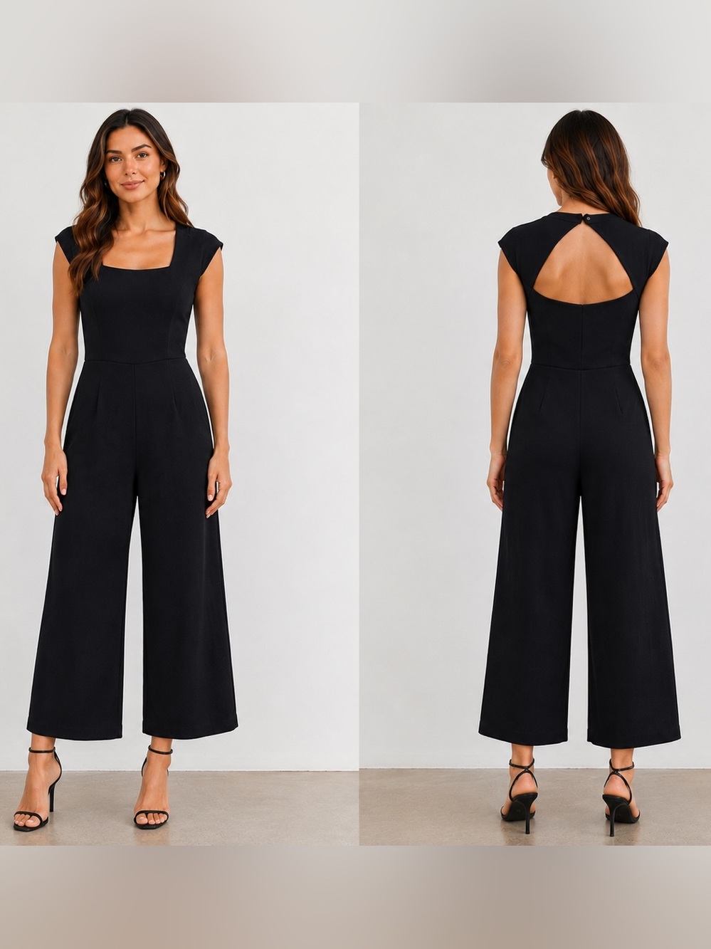 Reformation Black Wide Leg Jumpsuit Sz 2 Cap Sleeve Open Back Cutout Tailored EC